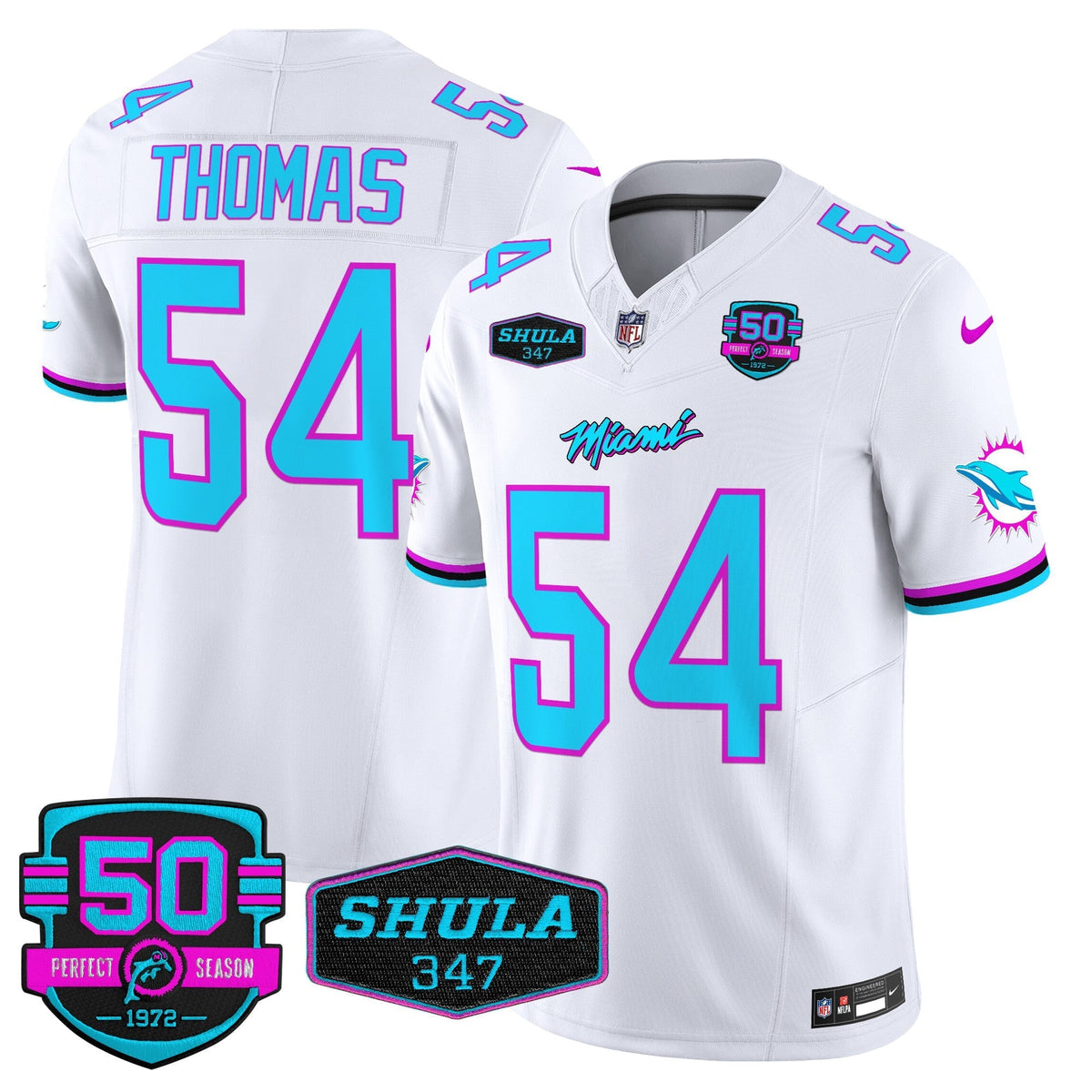 MIA "Miami Vice" Shula 347 & 50th Perfect Season Patch Vapor Limited Jersey