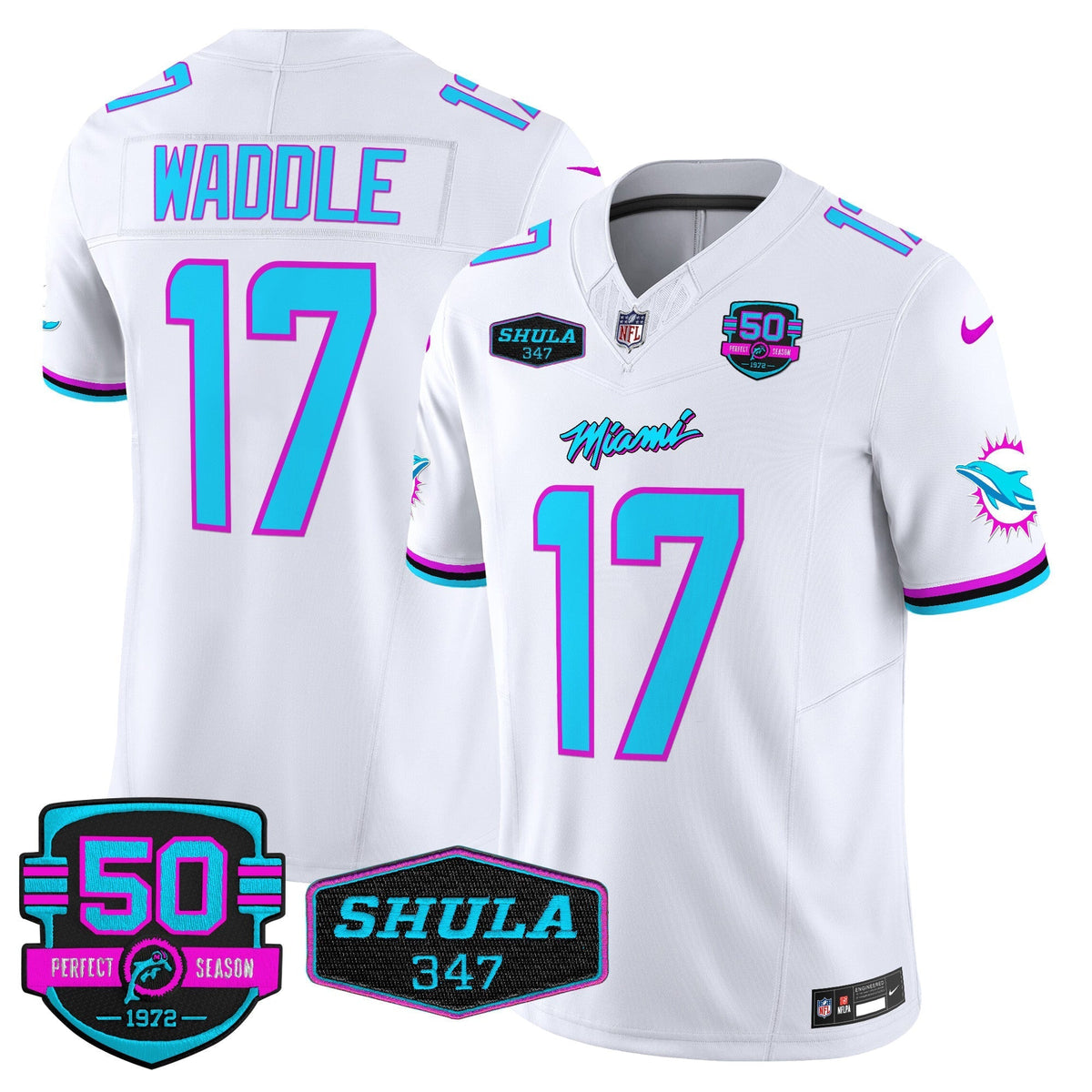 MIA "Miami Vice" Shula 347 & 50th Perfect Season Patch Vapor Limited Jersey