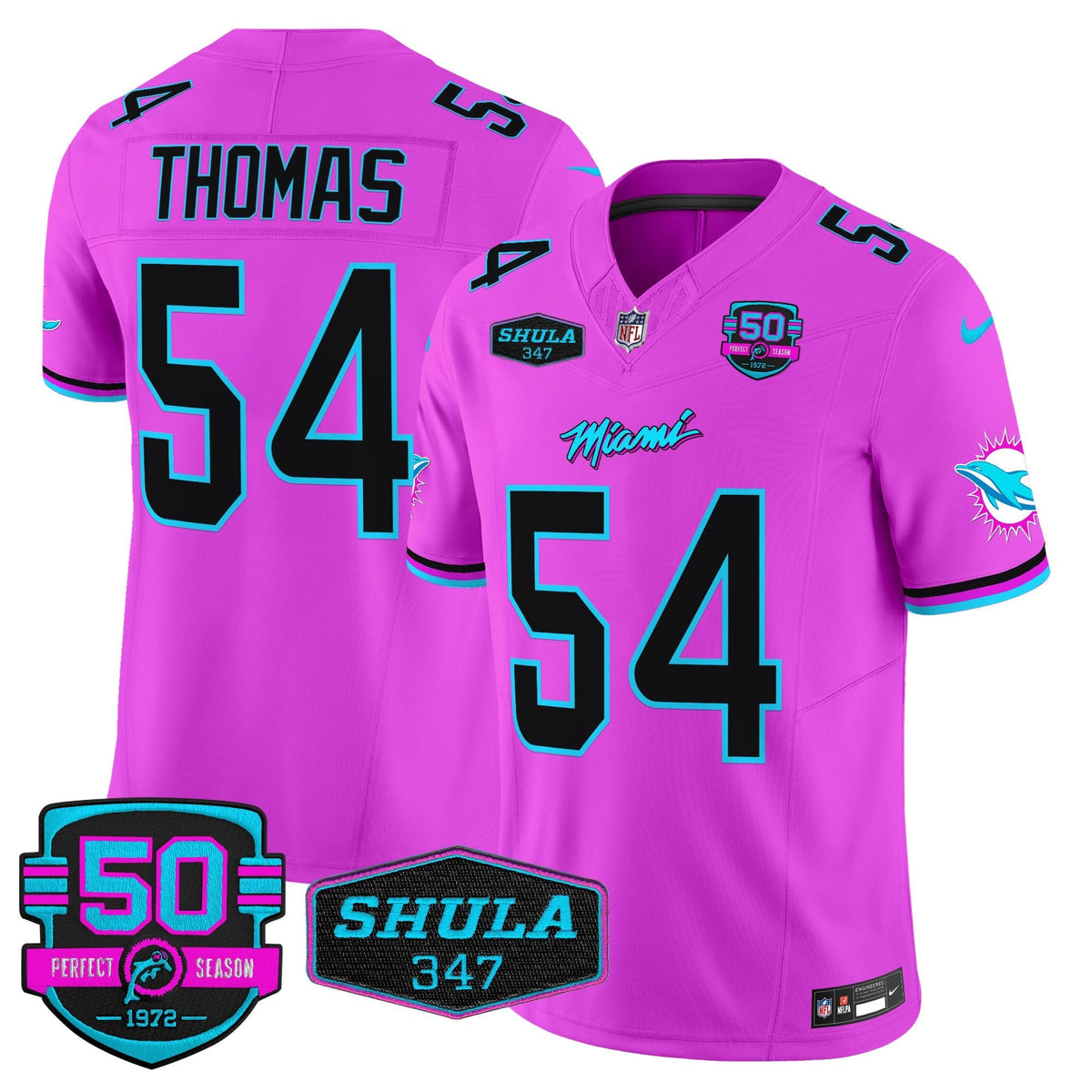 MIA "Miami Vice" Shula 347 & 50th Perfect Season Patch Vapor Limited Jersey
