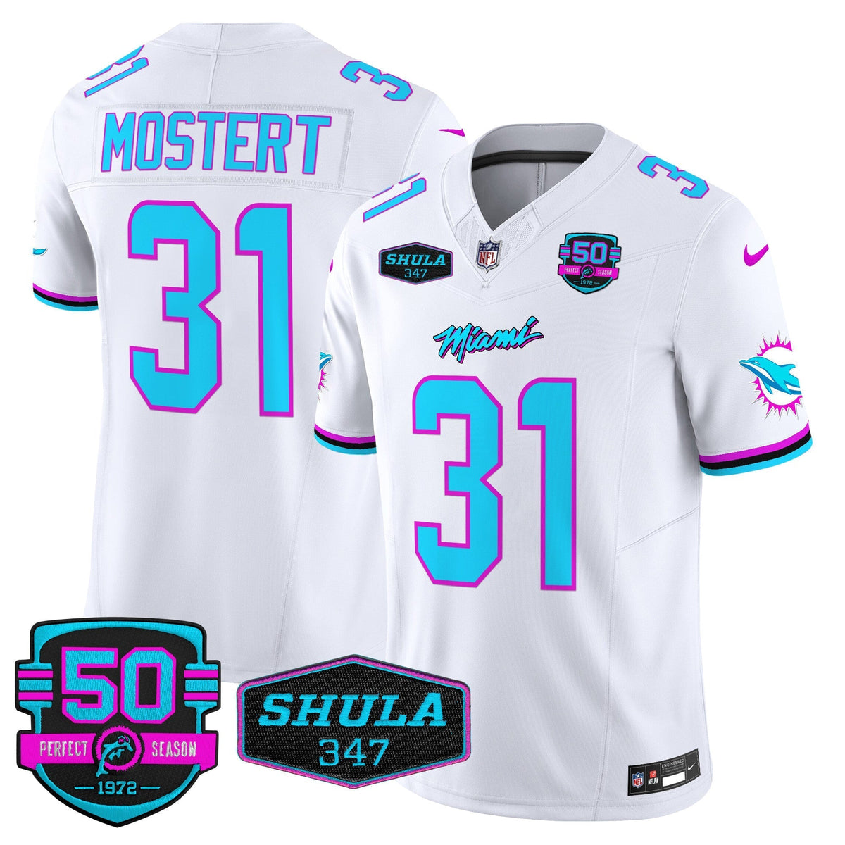 MIA "Miami Vice" Shula 347 & 50th Perfect Season Patch Vapor Limited Jersey