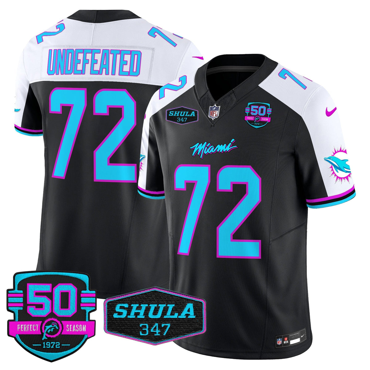 MIA "Miami Vice" Shula 347 & 50th Perfect Season Patch Vapor Limited Jersey