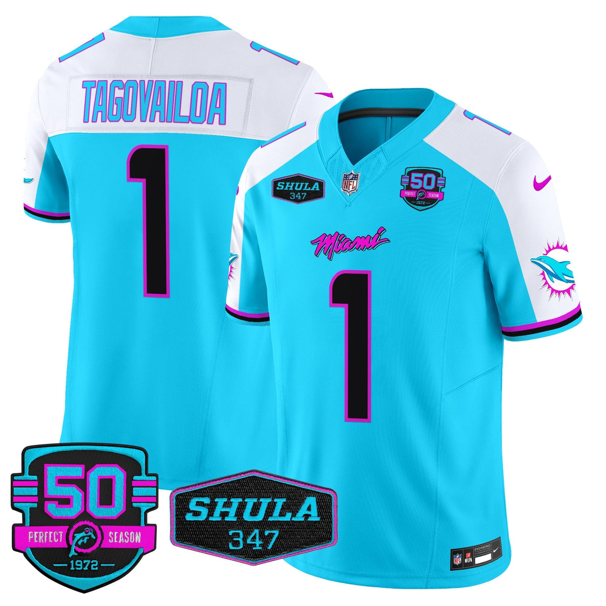 MIA "Miami Vice" Shula 347 & 50th Perfect Season Patch Vapor Limited Jersey