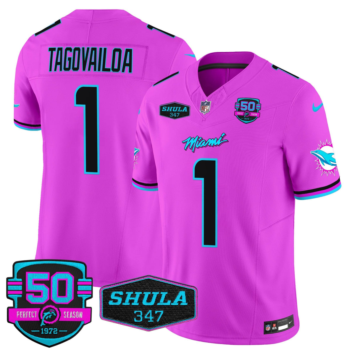 MIA "Miami Vice" Shula 347 & 50th Perfect Season Patch Vapor Limited Jersey