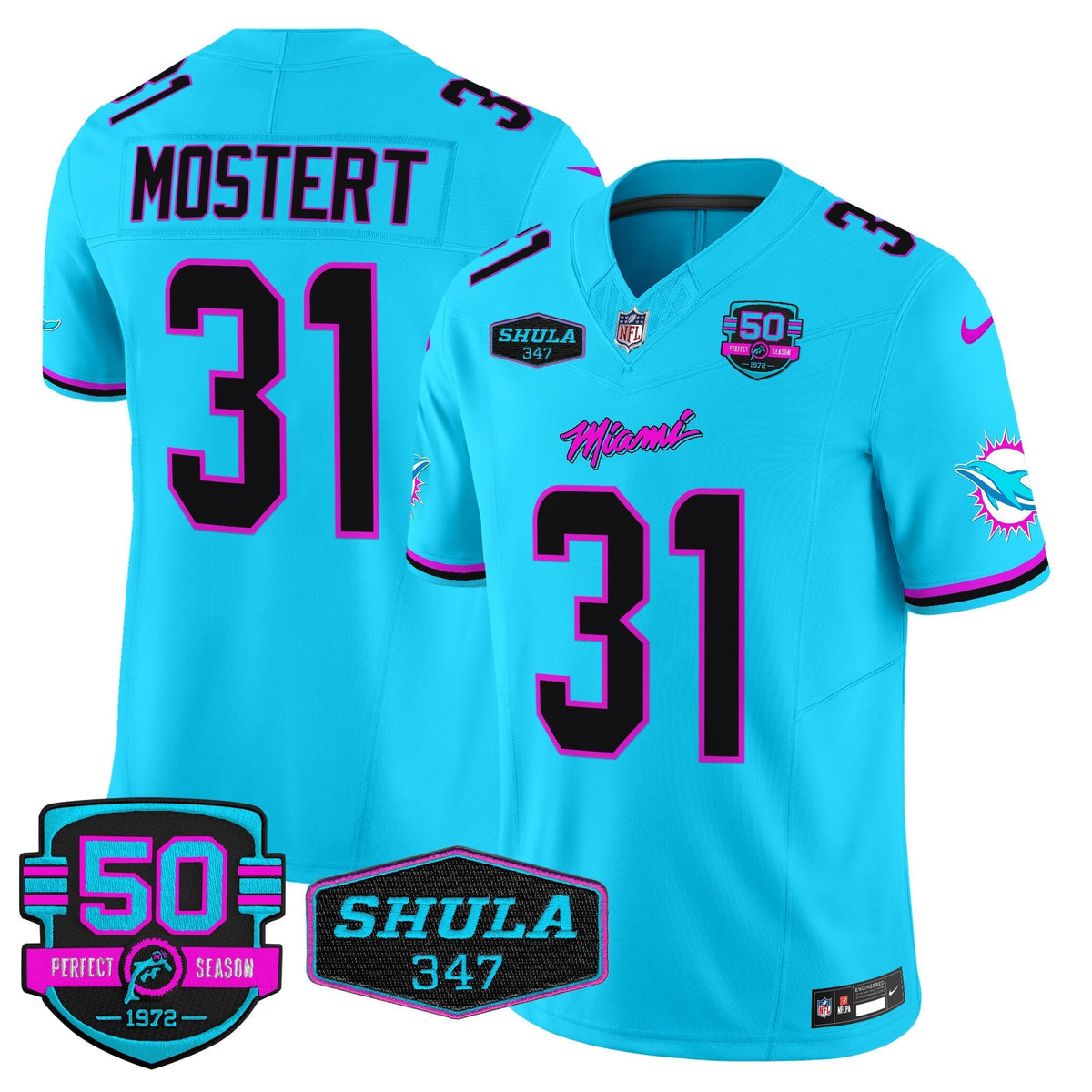 MIA "Miami Vice" Shula 347 & 50th Perfect Season Patch Vapor Limited Jersey