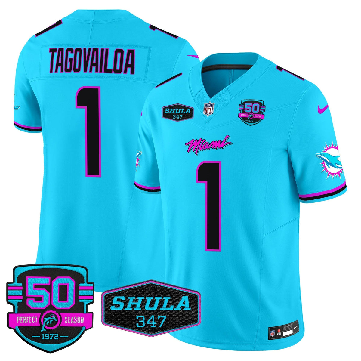 MIA "Miami Vice" Shula 347 & 50th Perfect Season Patch Vapor Limited Jersey