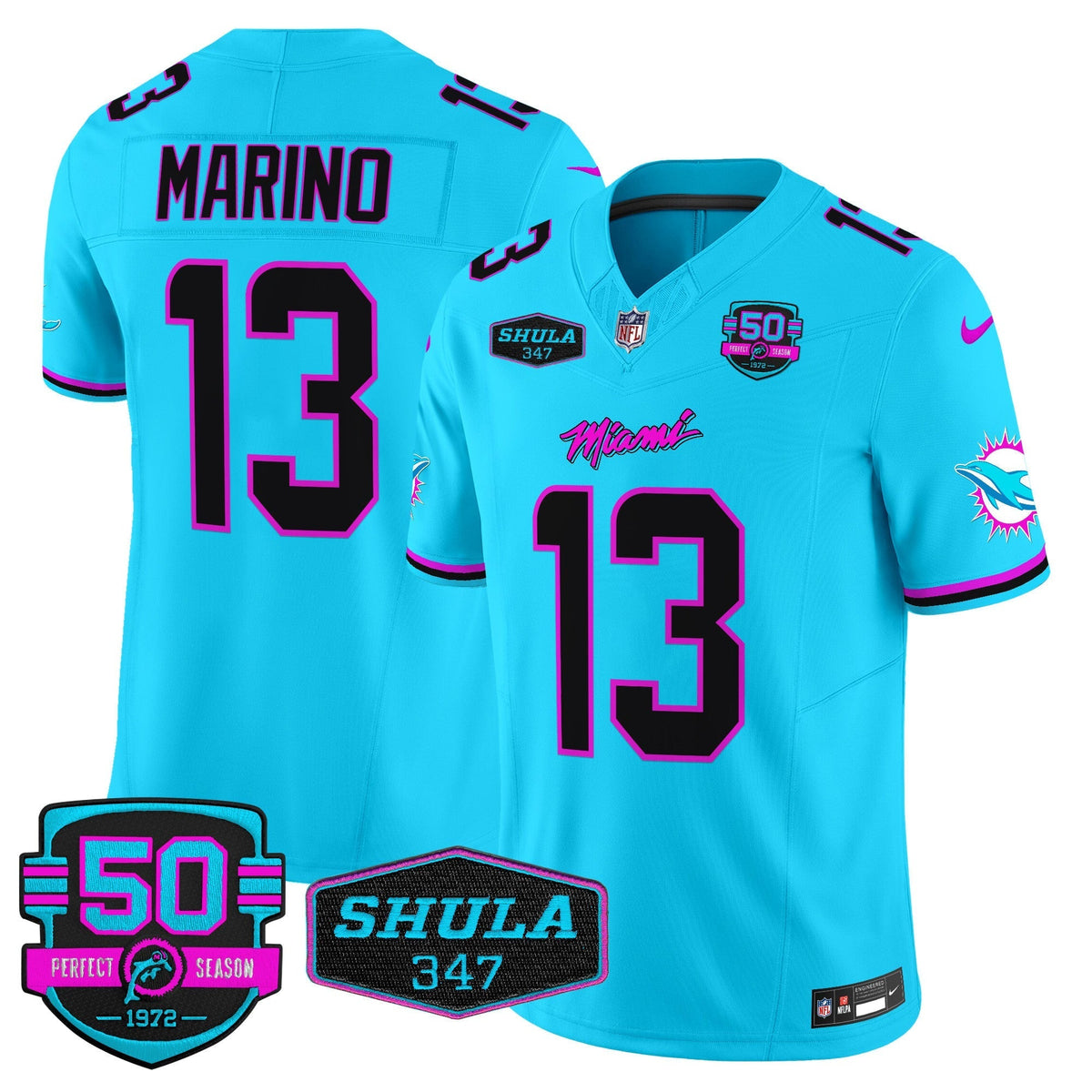 MIA "Miami Vice" Shula 347 & 50th Perfect Season Patch Vapor Limited Jersey