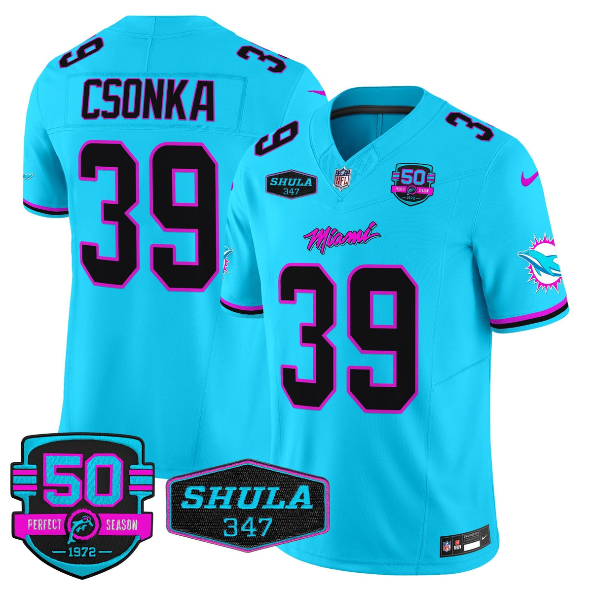 MIA "Miami Vice" Shula 347 & 50th Perfect Season Patch Vapor Limited Jersey