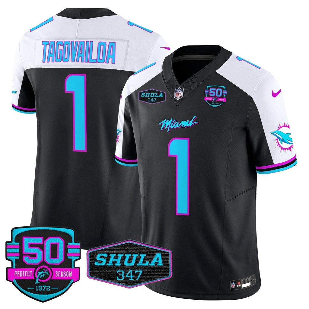 MIA "Miami Vice" Shula 347 & 50th Perfect Season Patch Vapor Limited Jersey