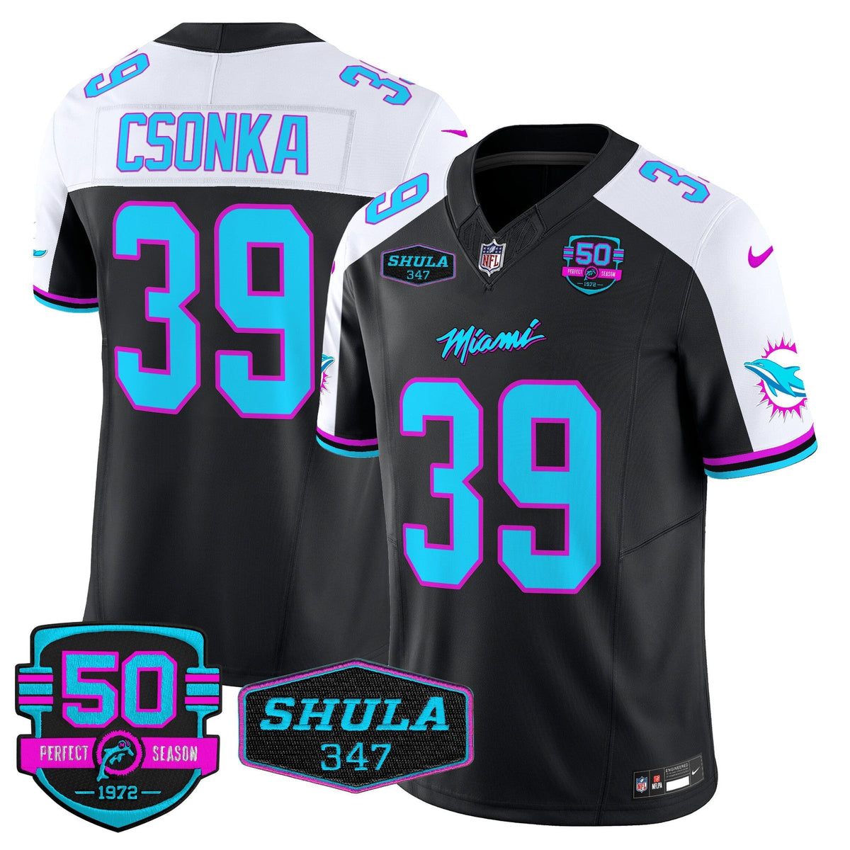 MIA "Miami Vice" Shula 347 & 50th Perfect Season Patch Vapor Limited Jersey
