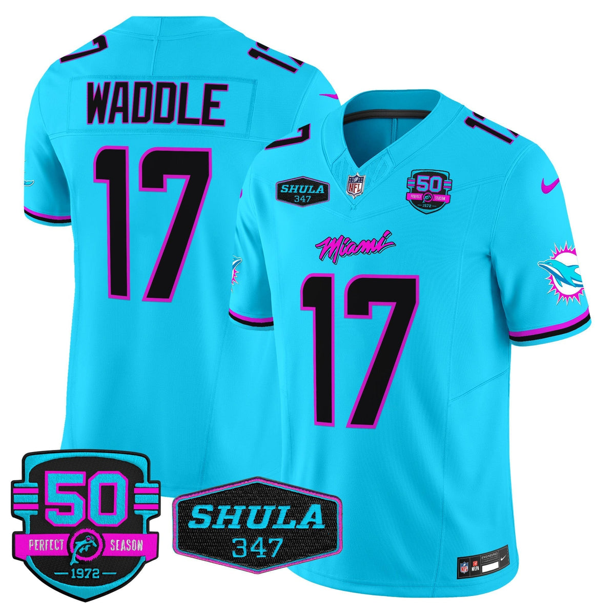MIA "Miami Vice" Shula 347 & 50th Perfect Season Patch Vapor Limited Jersey
