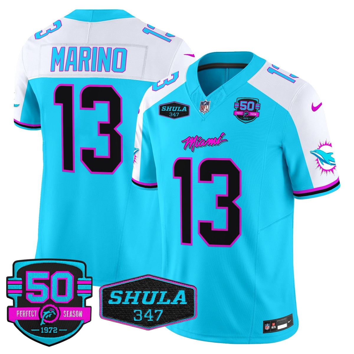 MIA "Miami Vice" Shula 347 & 50th Perfect Season Patch Vapor Limited Jersey