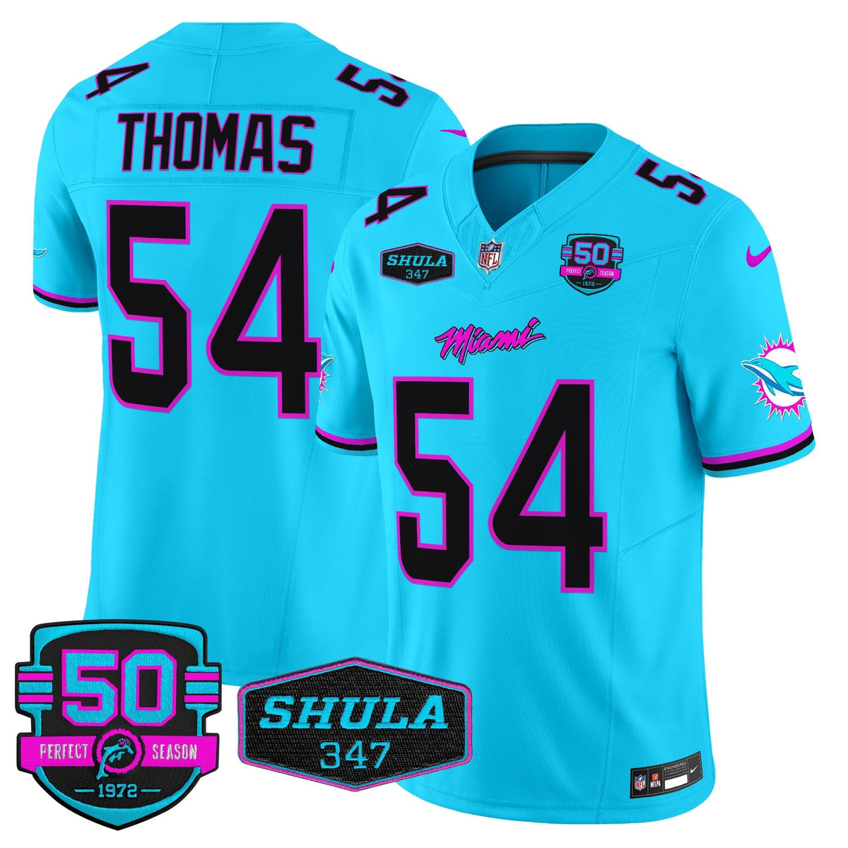 MIA "Miami Vice" Shula 347 & 50th Perfect Season Patch Vapor Limited Jersey