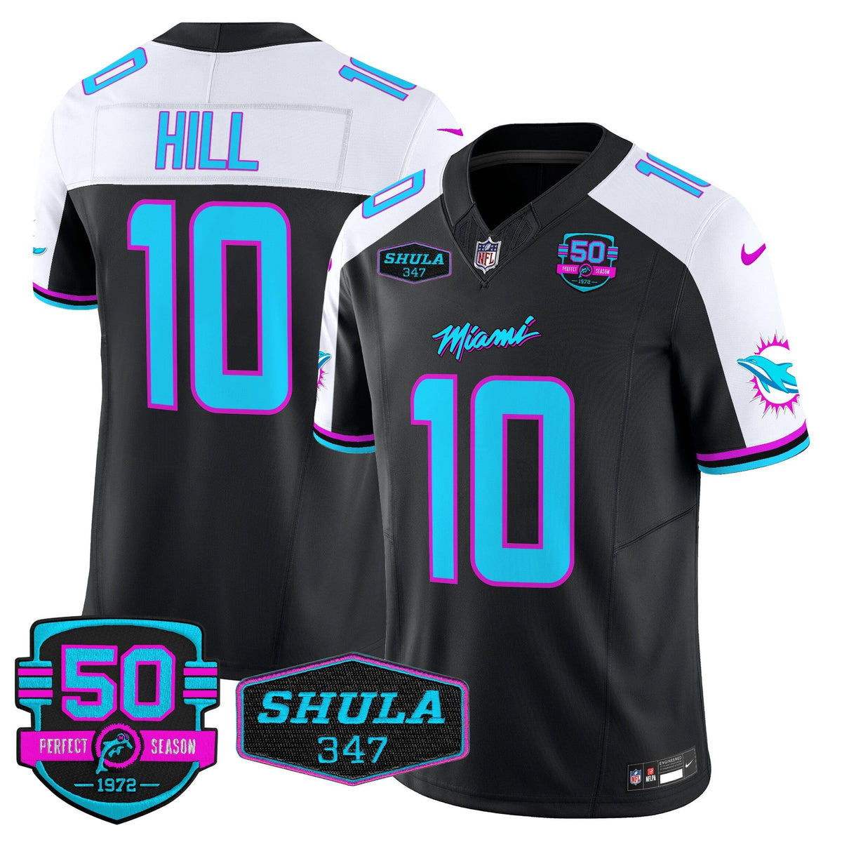 MIA "Miami Vice" Shula 347 & 50th Perfect Season Patch Vapor Limited Jersey
