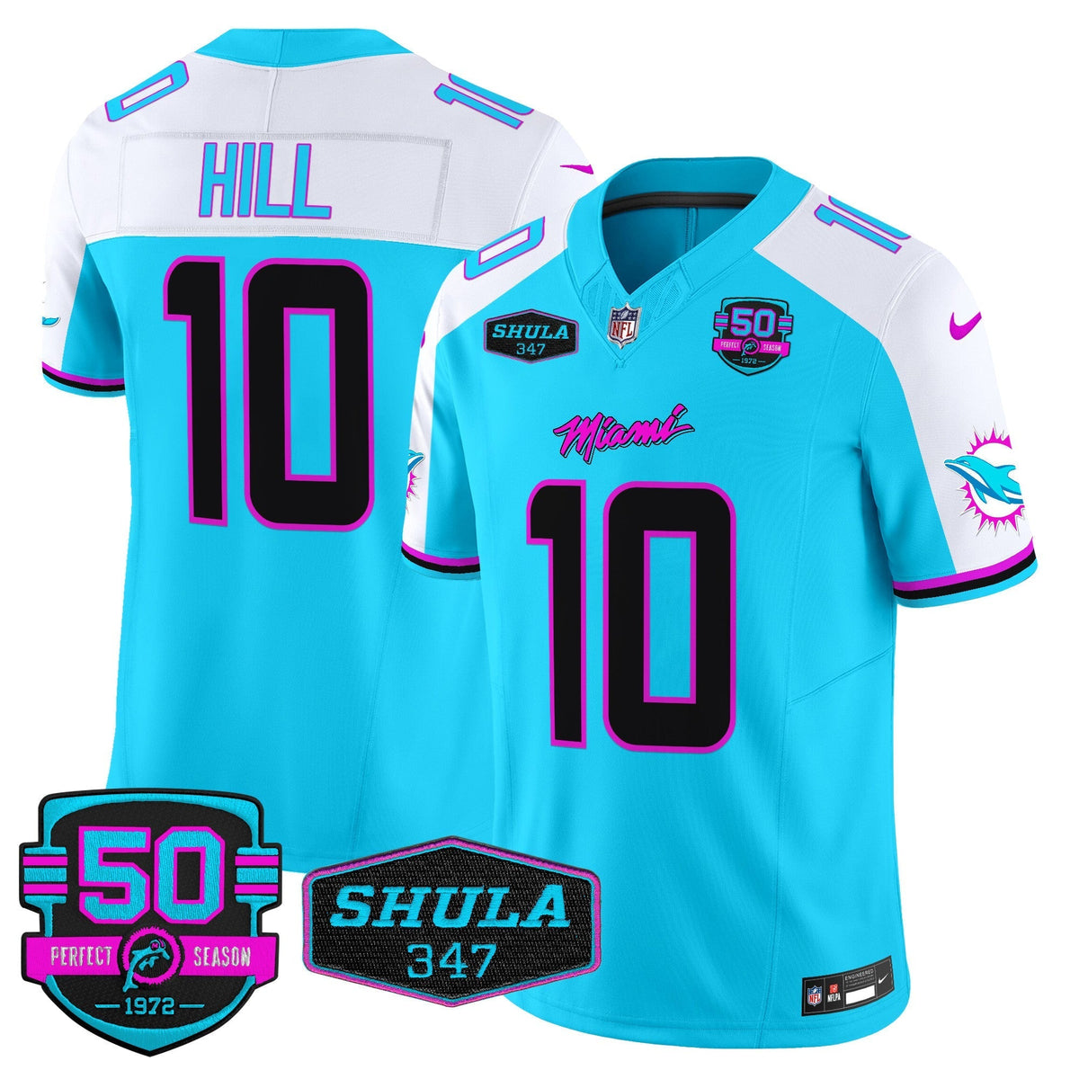 MIA "Miami Vice" Shula 347 & 50th Perfect Season Patch Vapor Limited Jersey