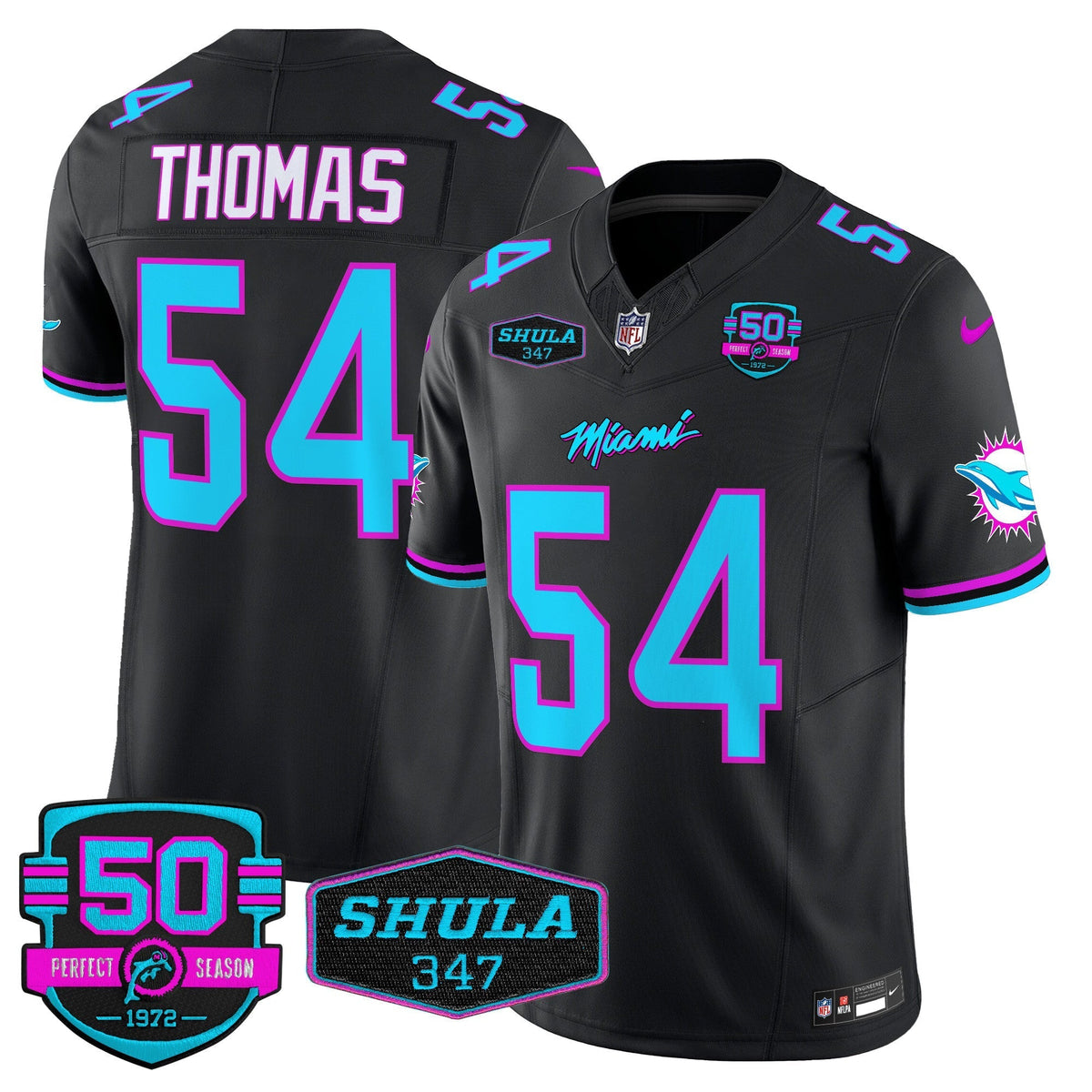 MIA "Miami Vice" Shula 347 & 50th Perfect Season Patch Vapor Limited Jersey