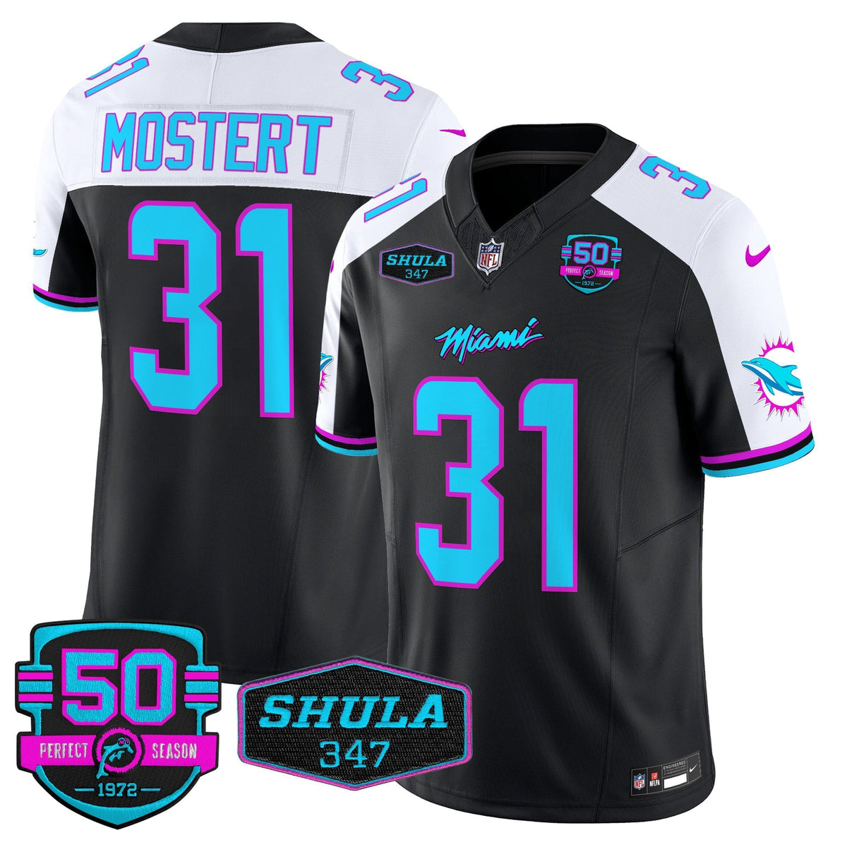 MIA "Miami Vice" Shula 347 & 50th Perfect Season Patch Vapor Limited Jersey