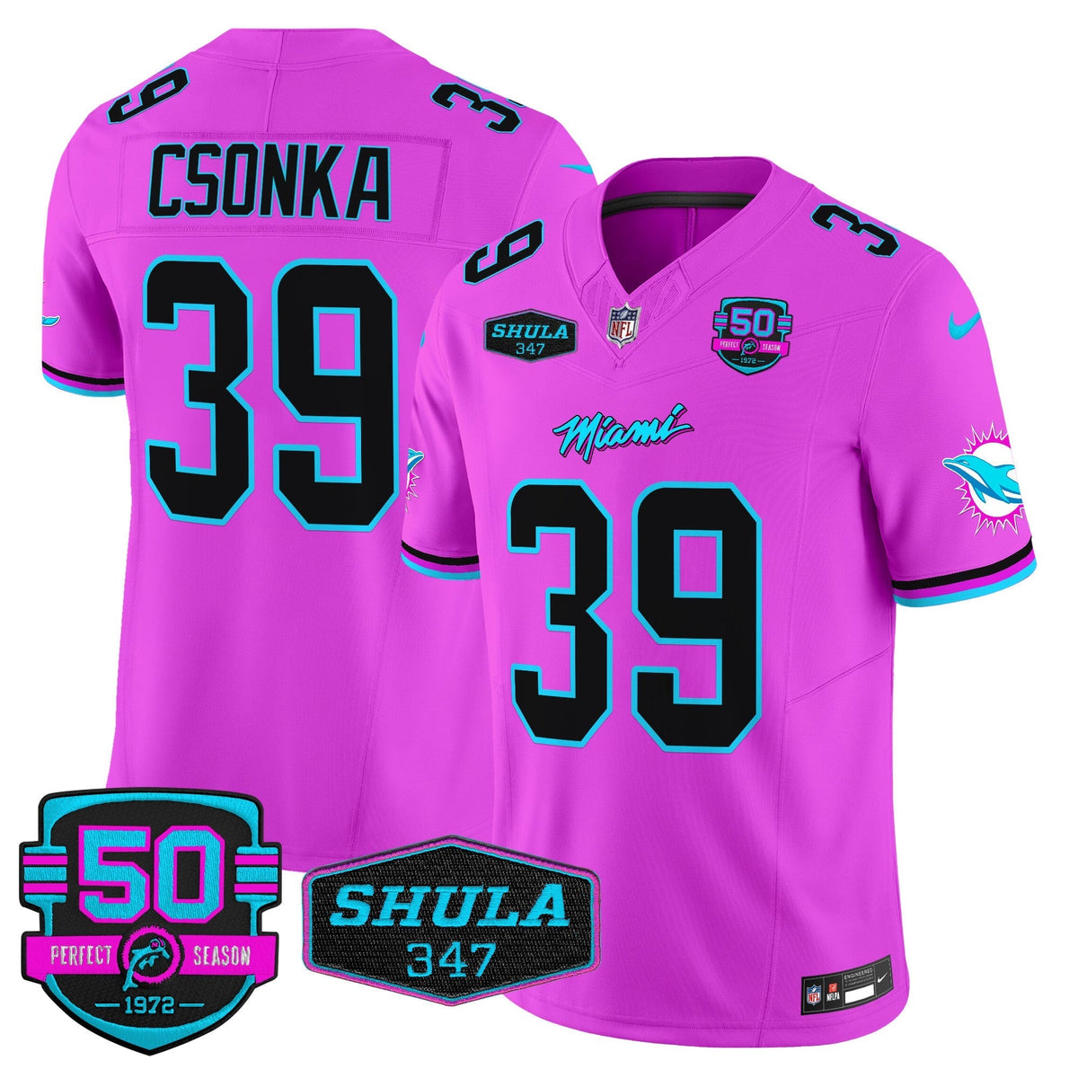 MIA "Miami Vice" Shula 347 & 50th Perfect Season Patch Vapor Limited Jersey