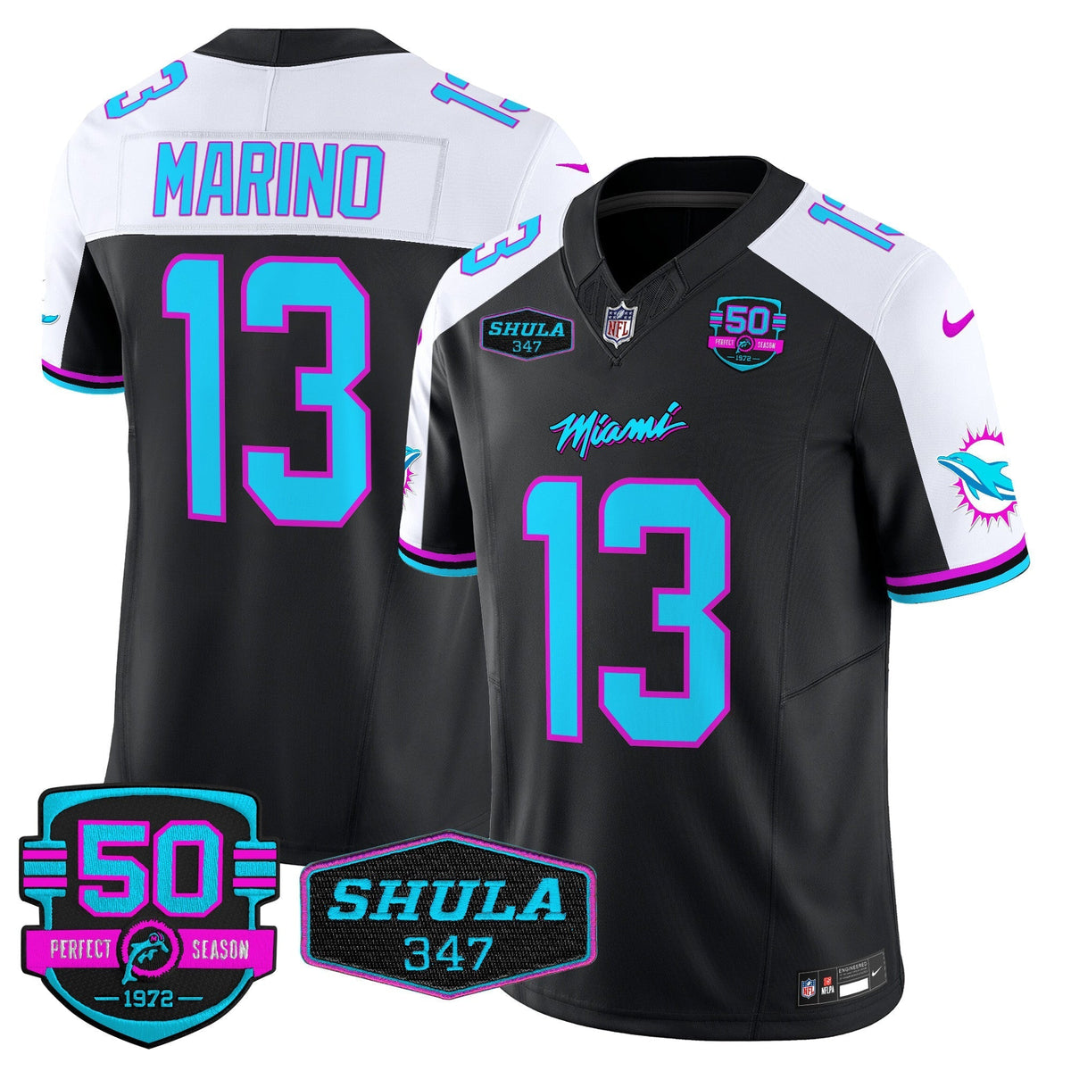 MIA "Miami Vice" Shula 347 & 50th Perfect Season Patch Vapor Limited Jersey