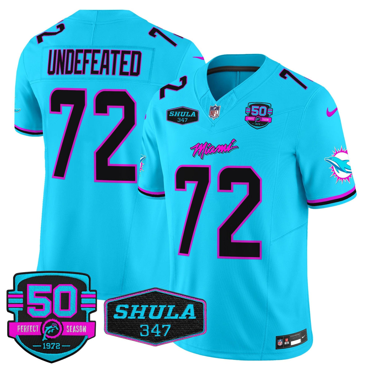 MIA "Miami Vice" Shula 347 & 50th Perfect Season Patch Vapor Limited Jersey