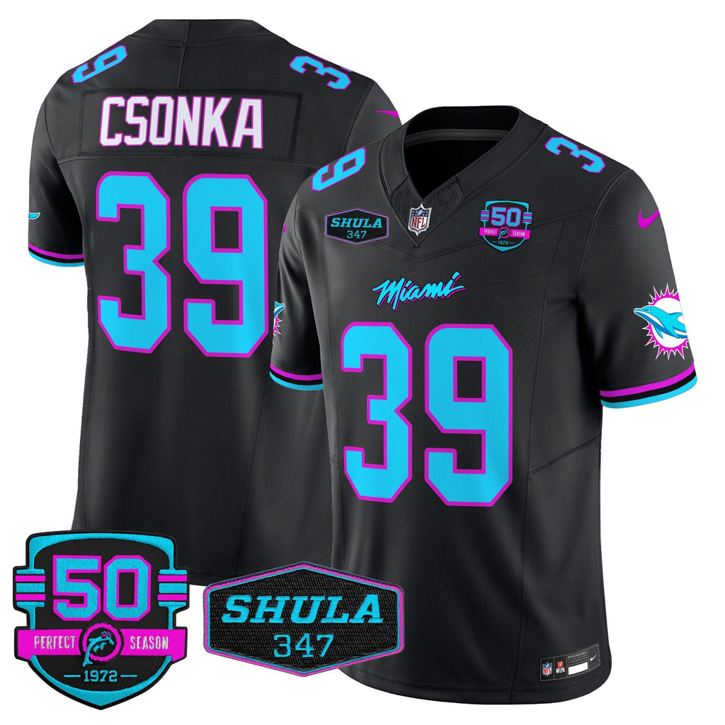 MIA "Miami Vice" Shula 347 & 50th Perfect Season Patch Vapor Limited Jersey