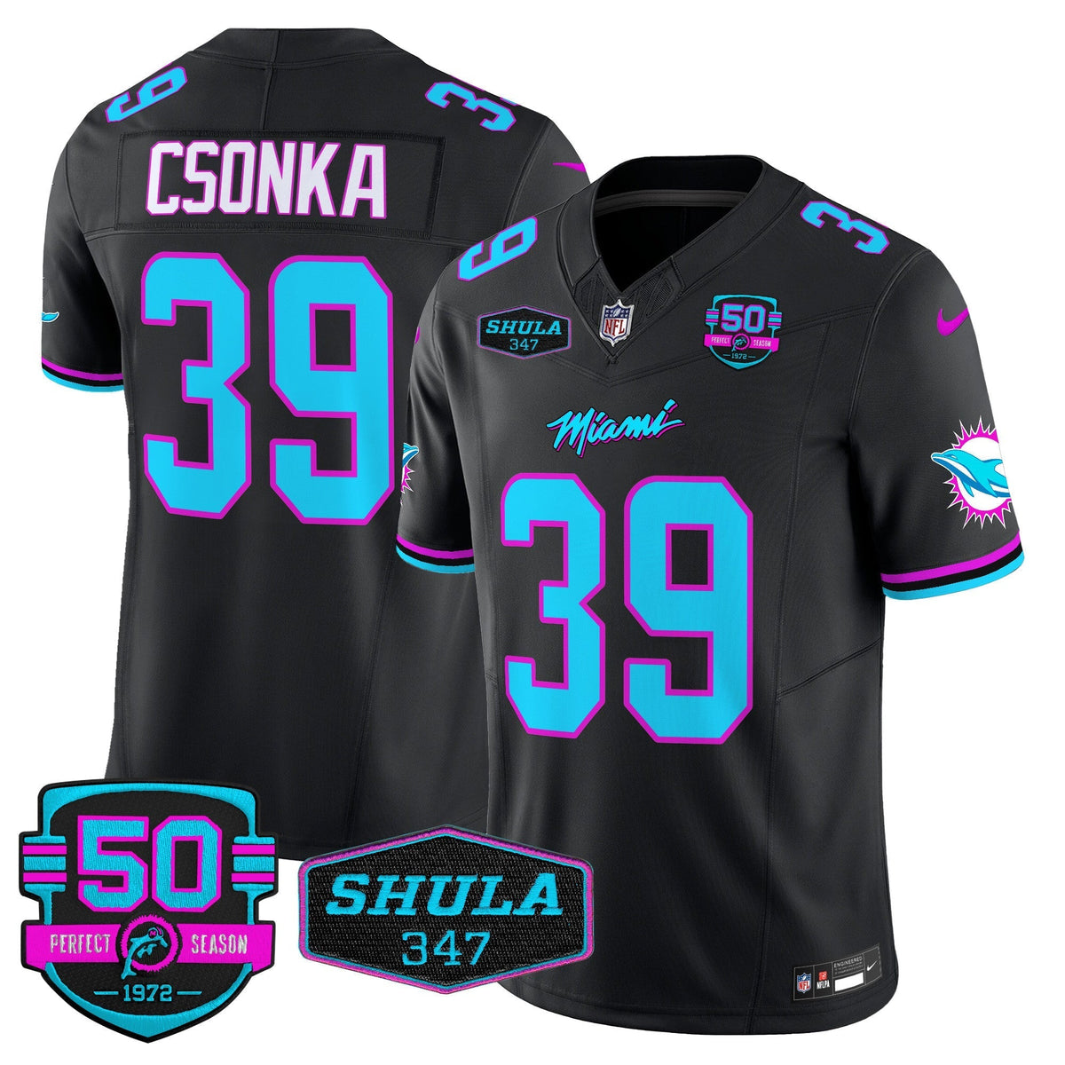 MIA "Miami Vice" Shula 347 & 50th Perfect Season Patch Vapor Limited Jersey