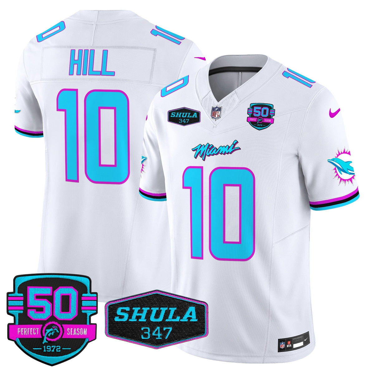MIA "Miami Vice" Shula 347 & 50th Perfect Season Patch Vapor Limited Jersey