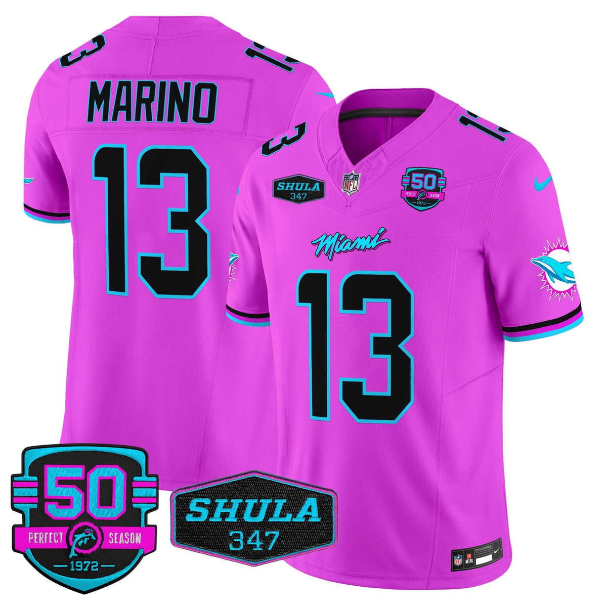 MIA "Miami Vice" Shula 347 & 50th Perfect Season Patch Vapor Limited Jersey