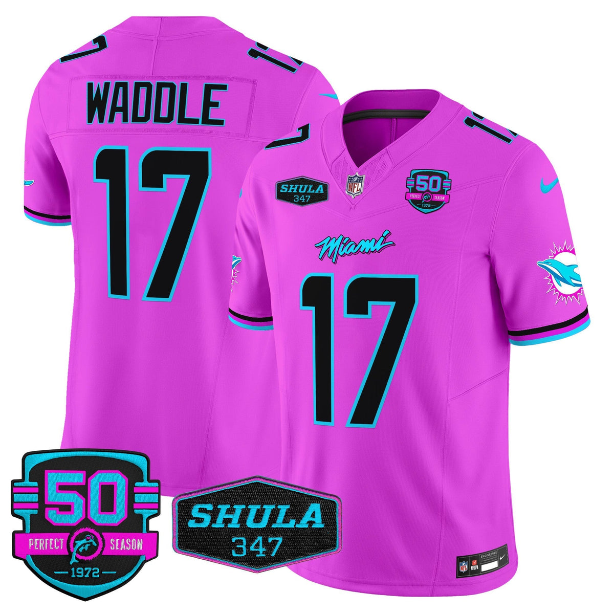 MIA "Miami Vice" Shula 347 & 50th Perfect Season Patch Vapor Limited Jersey
