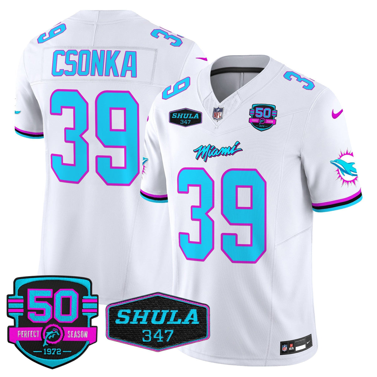 MIA "Miami Vice" Shula 347 & 50th Perfect Season Patch Vapor Limited Jersey
