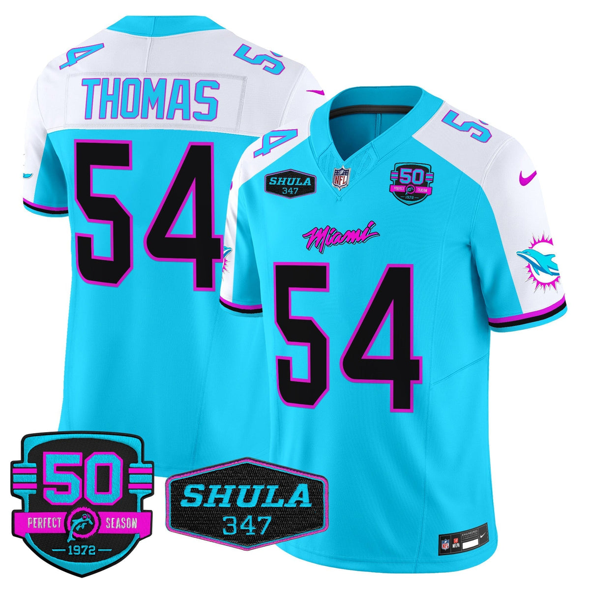 MIA "Miami Vice" Shula 347 & 50th Perfect Season Patch Vapor Limited Jersey