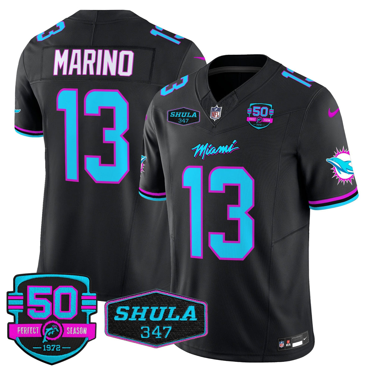 MIA "Miami Vice" Shula 347 & 50th Perfect Season Patch Vapor Limited Jersey