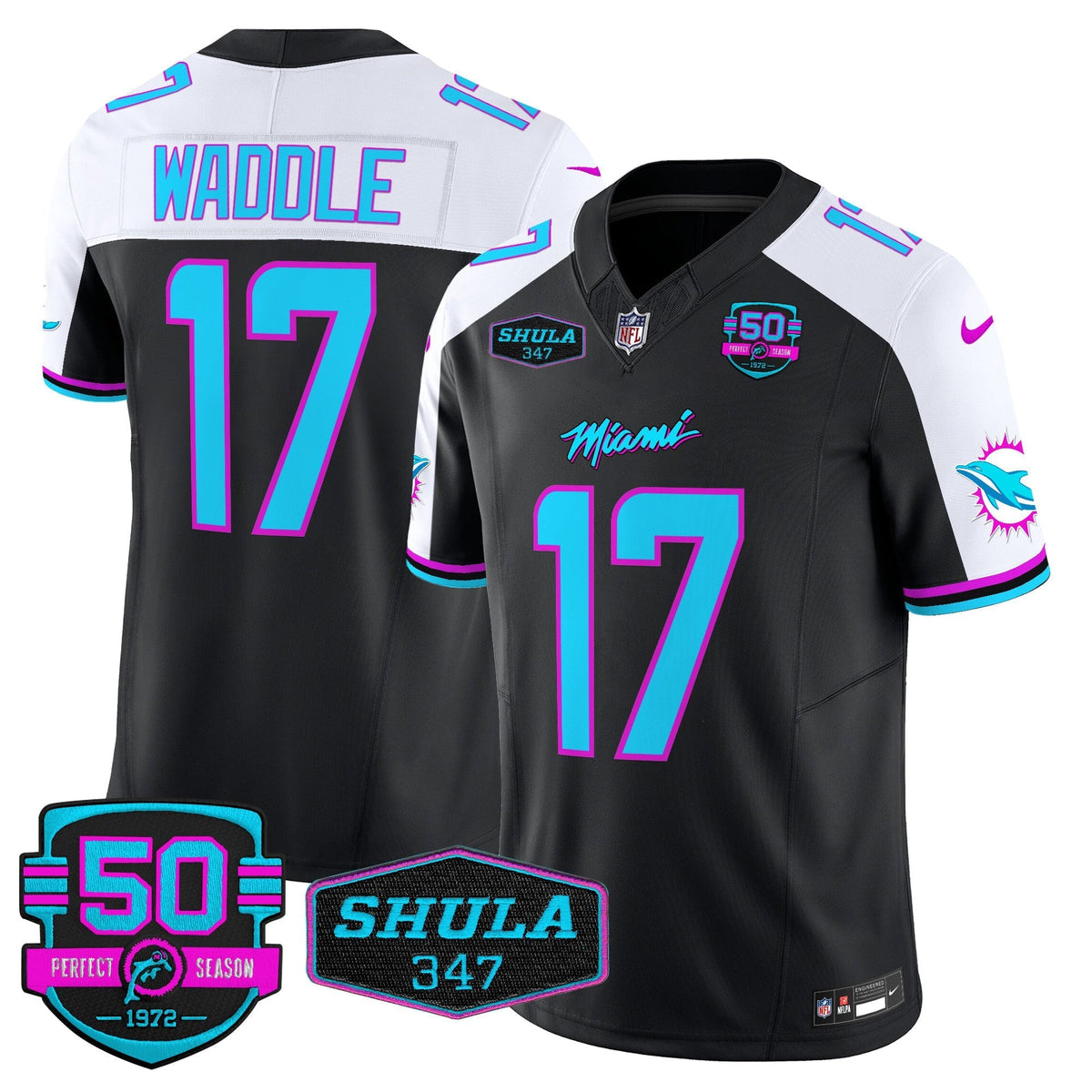 MIA "Miami Vice" Shula 347 & 50th Perfect Season Patch Vapor Limited Jersey