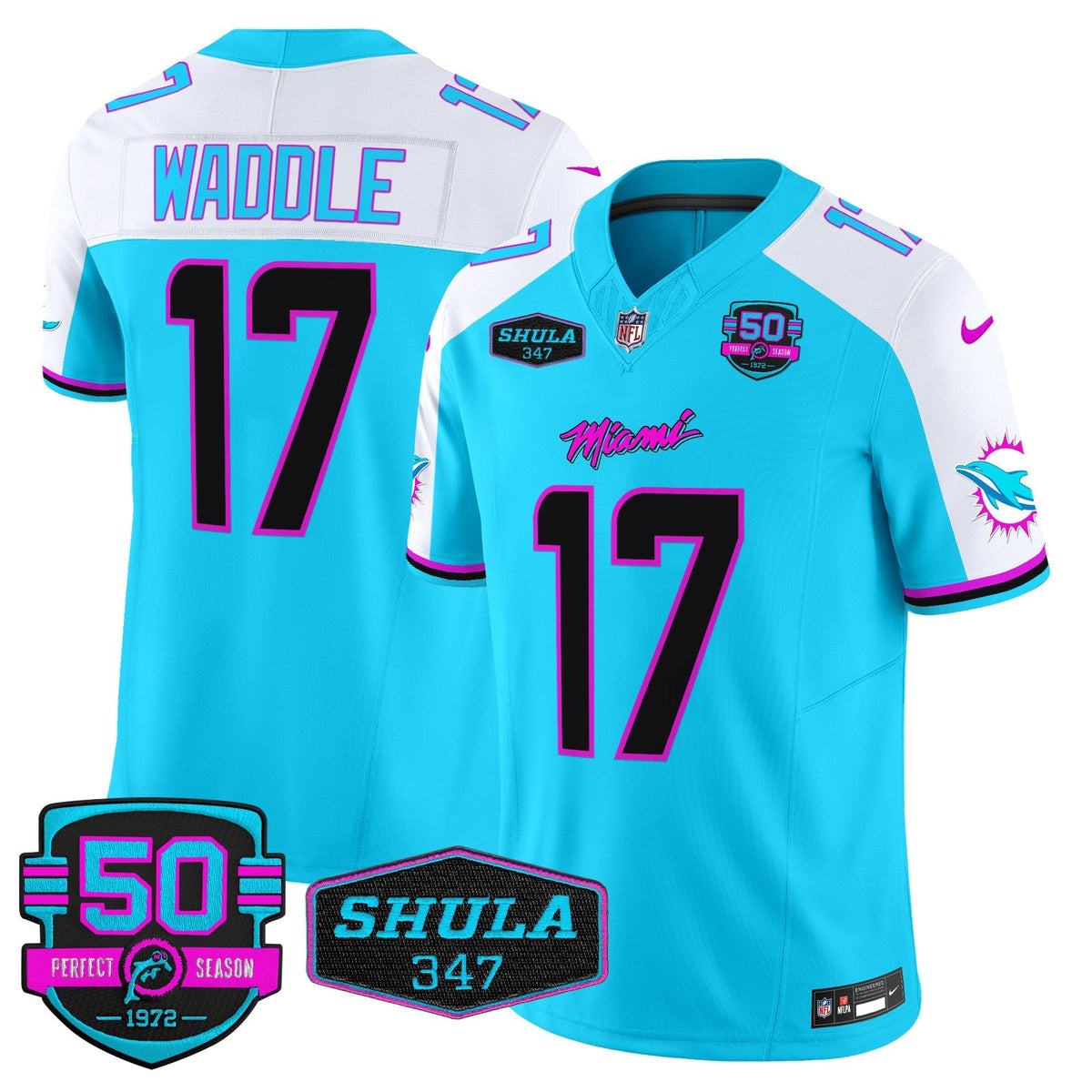 MIA "Miami Vice" Shula 347 & 50th Perfect Season Patch Vapor Limited Jersey