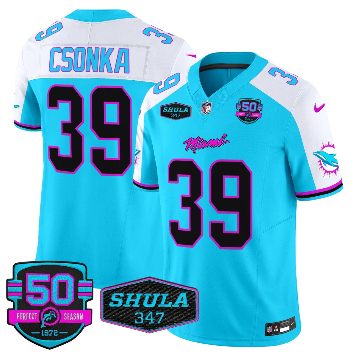 MIA "Miami Vice" Shula 347 & 50th Perfect Season Patch Vapor Limited Jersey