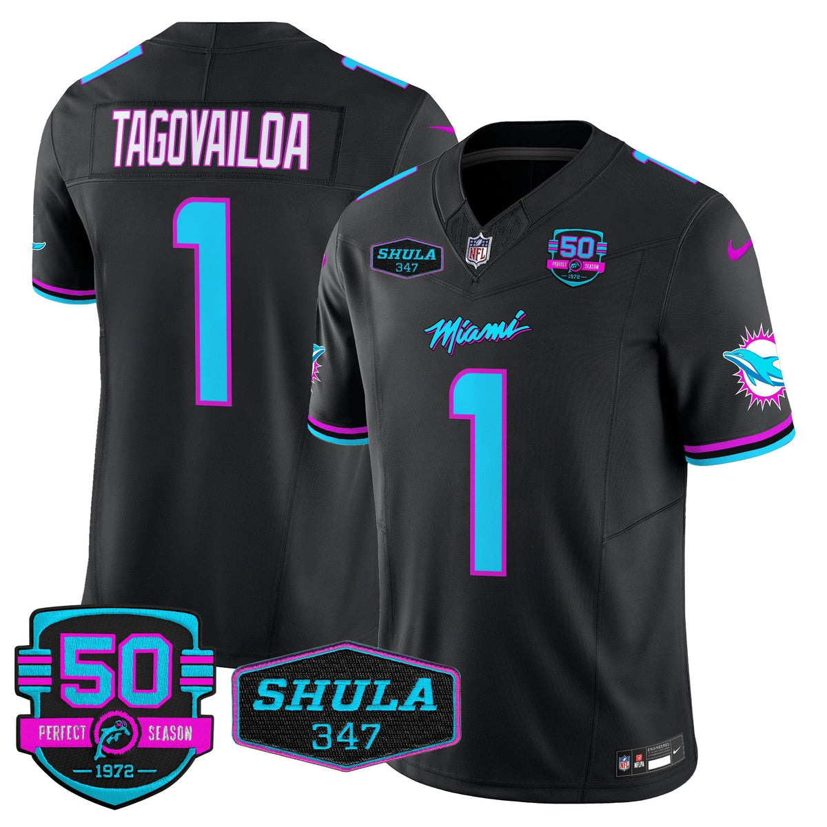 MIA "Miami Vice" Shula 347 & 50th Perfect Season Patch Vapor Limited Jersey