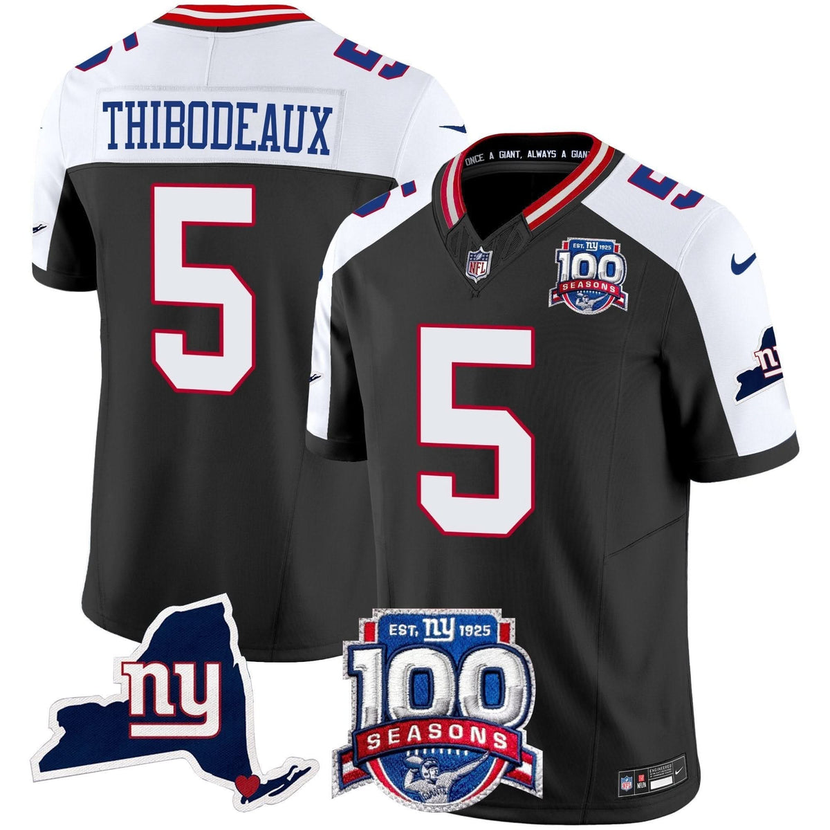 NYG 100th Season & State Patch Vapor Limited Jersey