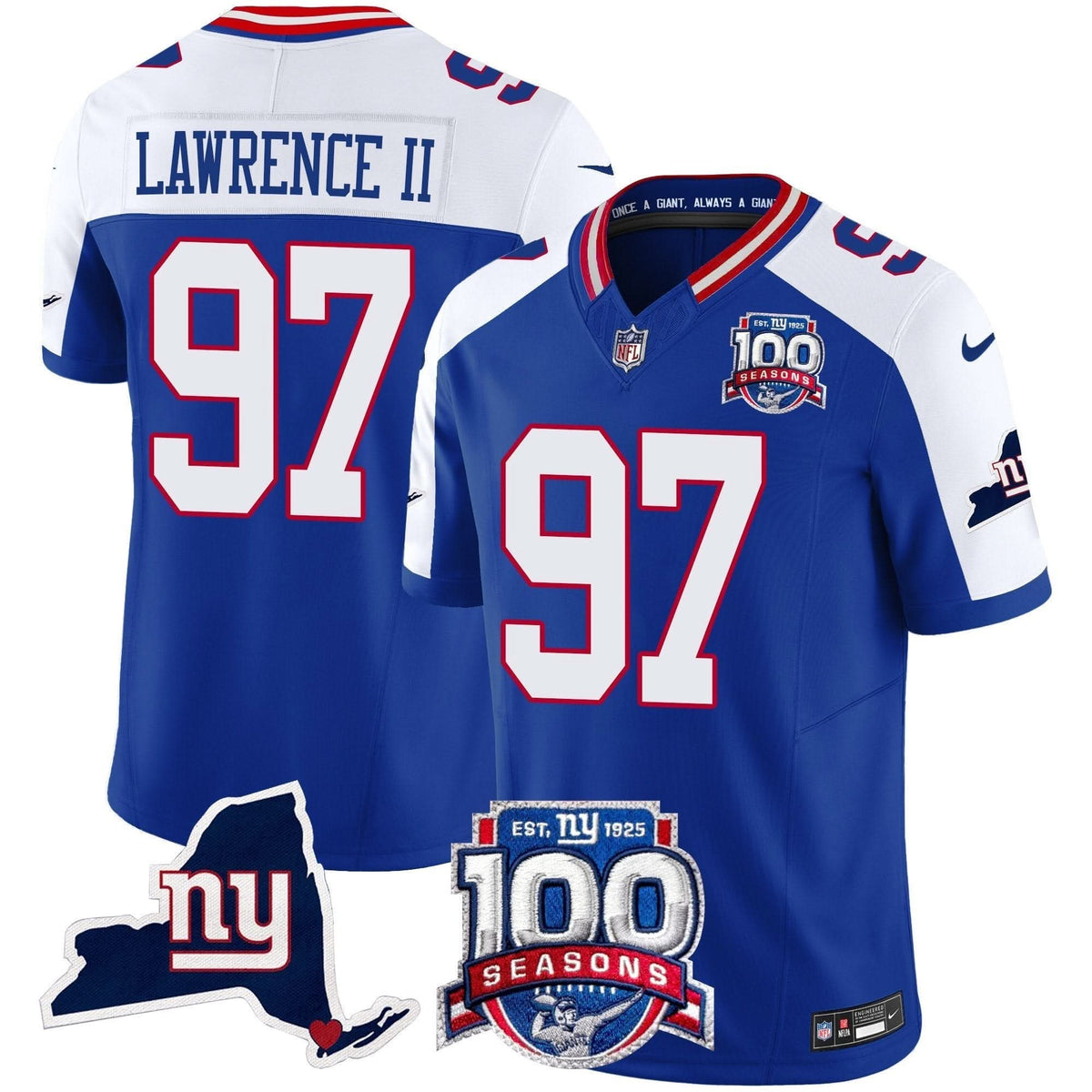 NYG 100th Season & State Patch Vapor Limited Jersey