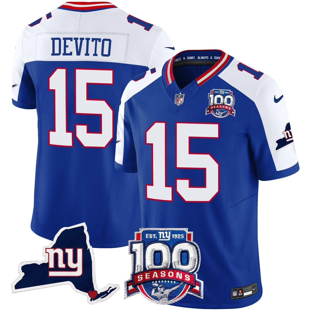 NYG 100th Season & State Patch Vapor Limited Jersey
