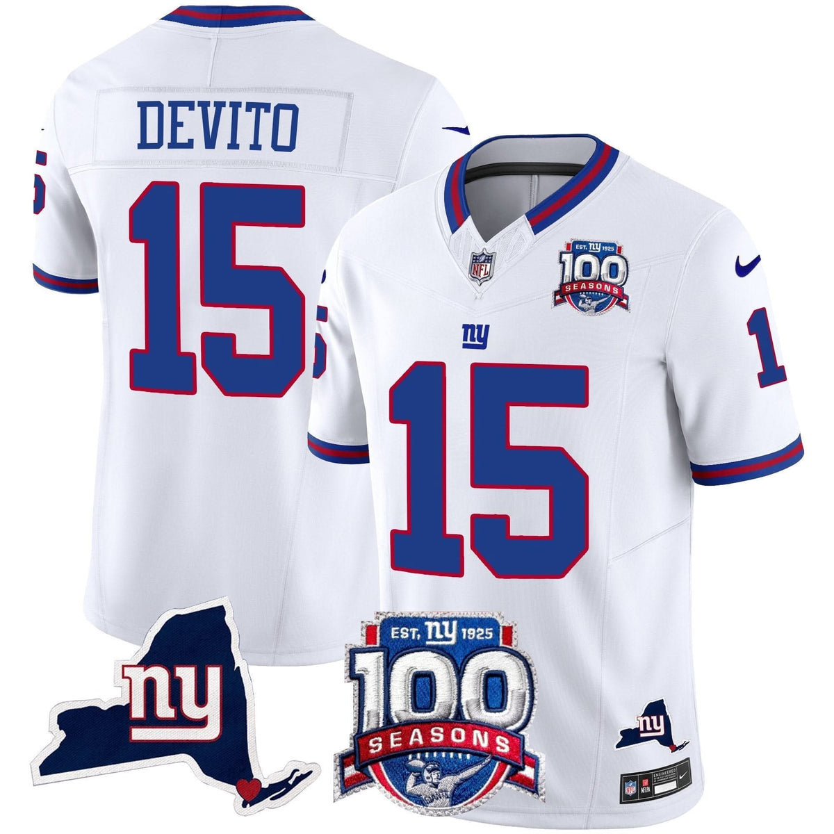 NYG 100th Season & State Patch Vapor Limited Jersey