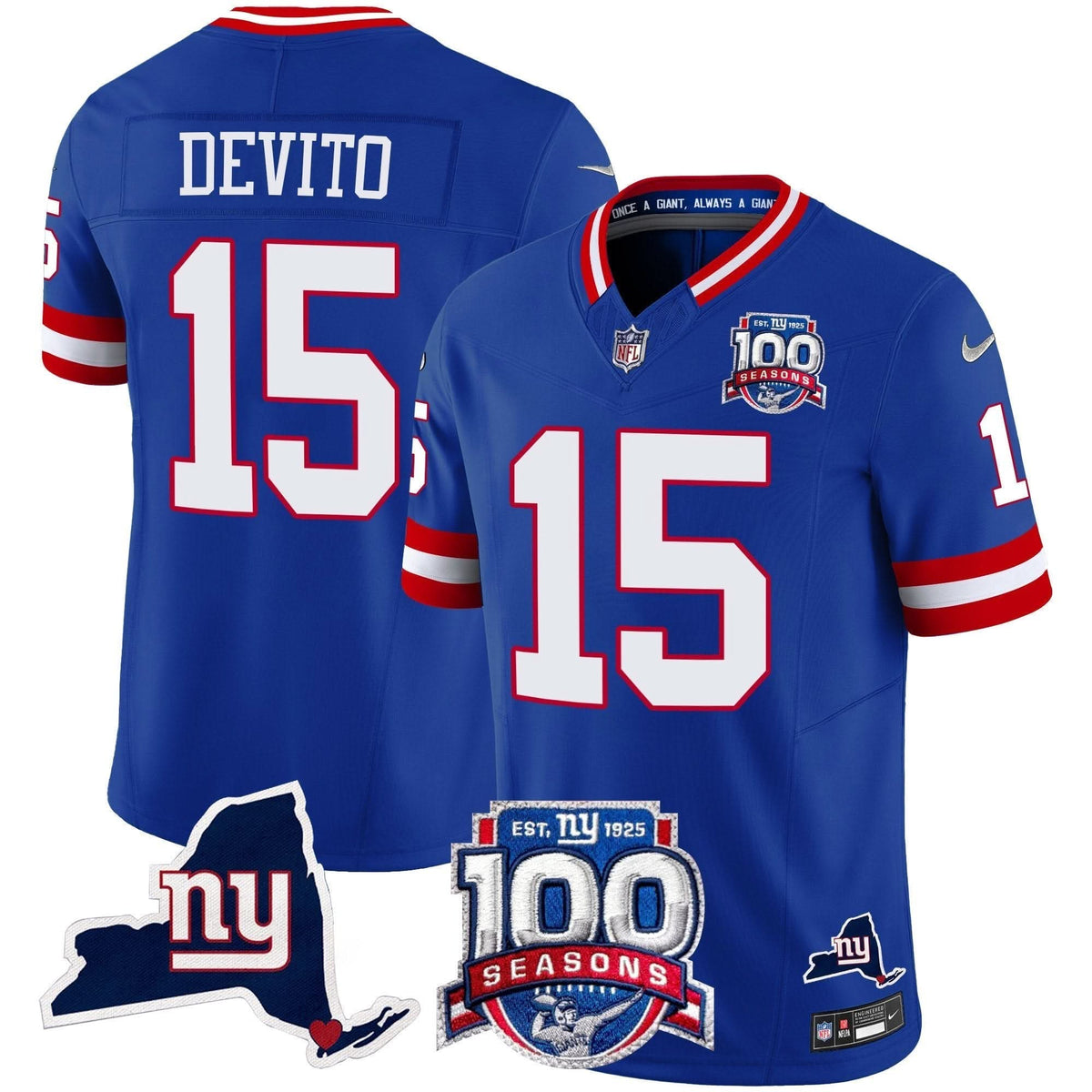 NYG 100th Season & State Patch Vapor Limited Jersey