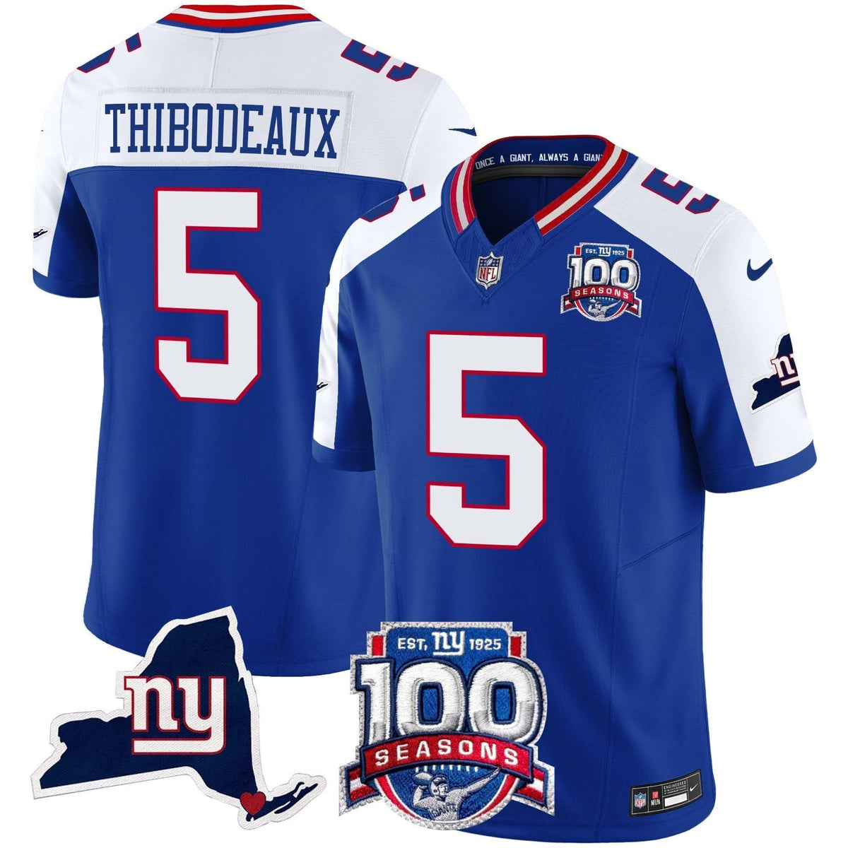 NYG 100th Season & State Patch Vapor Limited Jersey