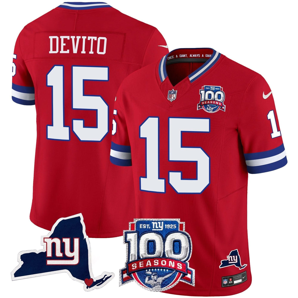 NYG 100th Season & State Patch Vapor Limited Jersey