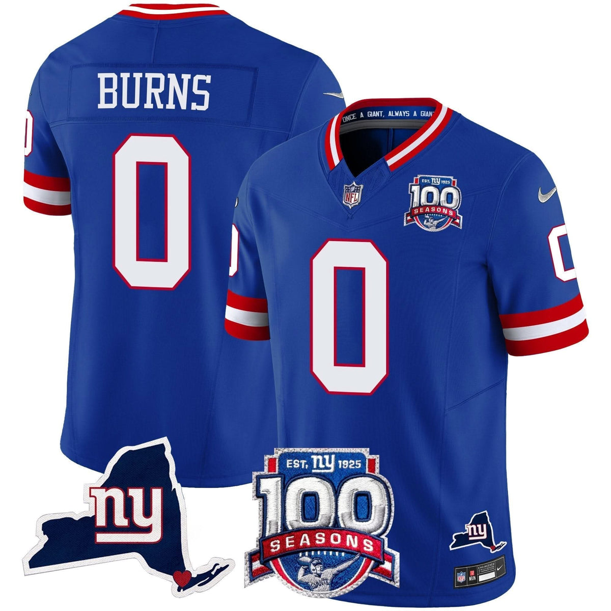 NYG 100th Season & State Patch Vapor Limited Jersey