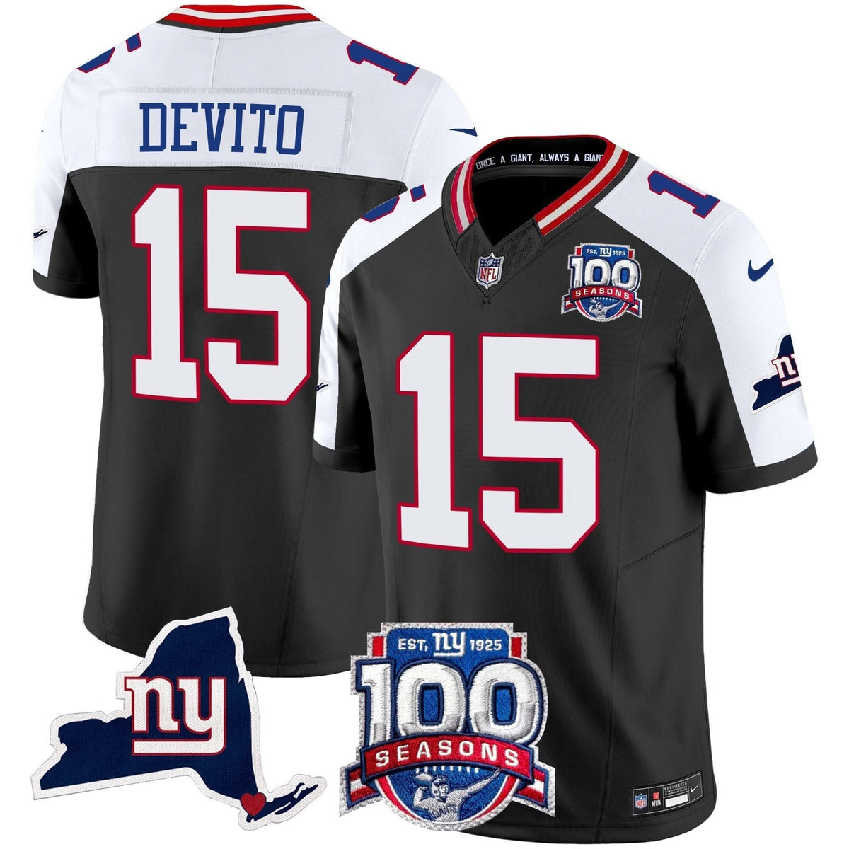 NYG 100th Season & State Patch Vapor Limited Jersey