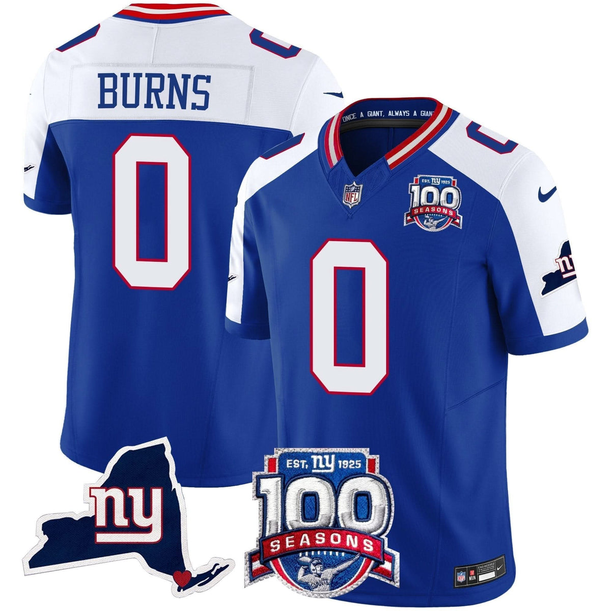 NYG 100th Season & State Patch Vapor Limited Jersey