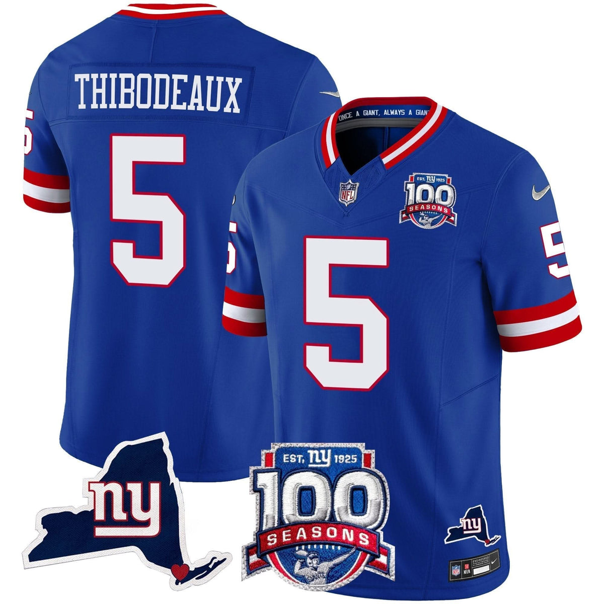 NYG 100th Season & State Patch Vapor Limited Jersey