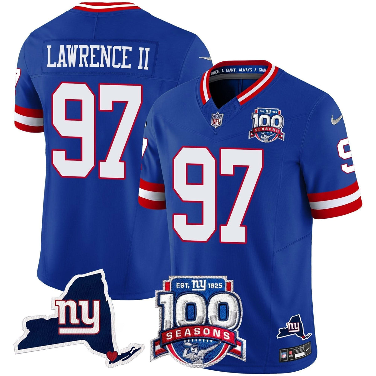 NYG 100th Season & State Patch Vapor Limited Jersey