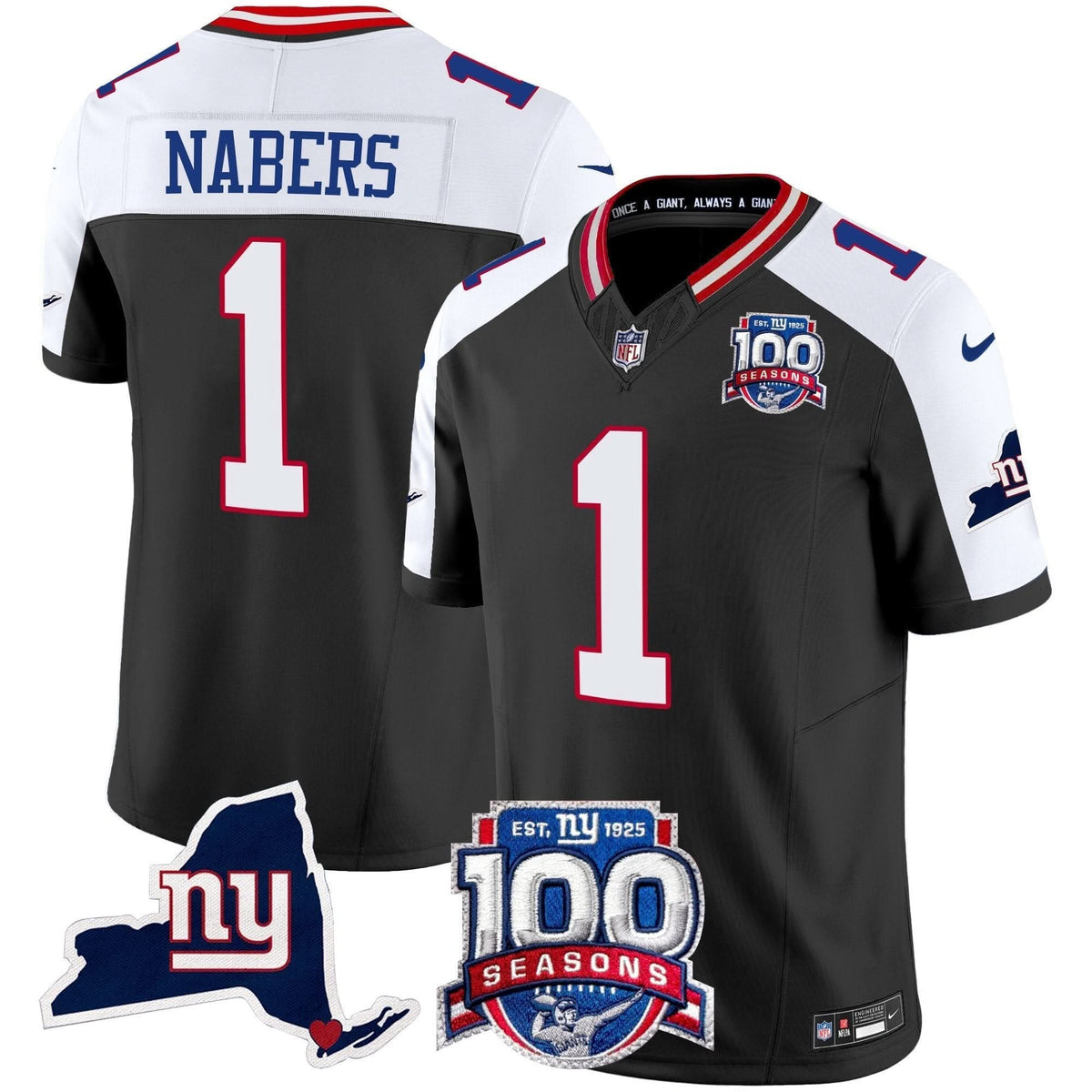 NYG 100th Season & State Patch Vapor Limited Jersey