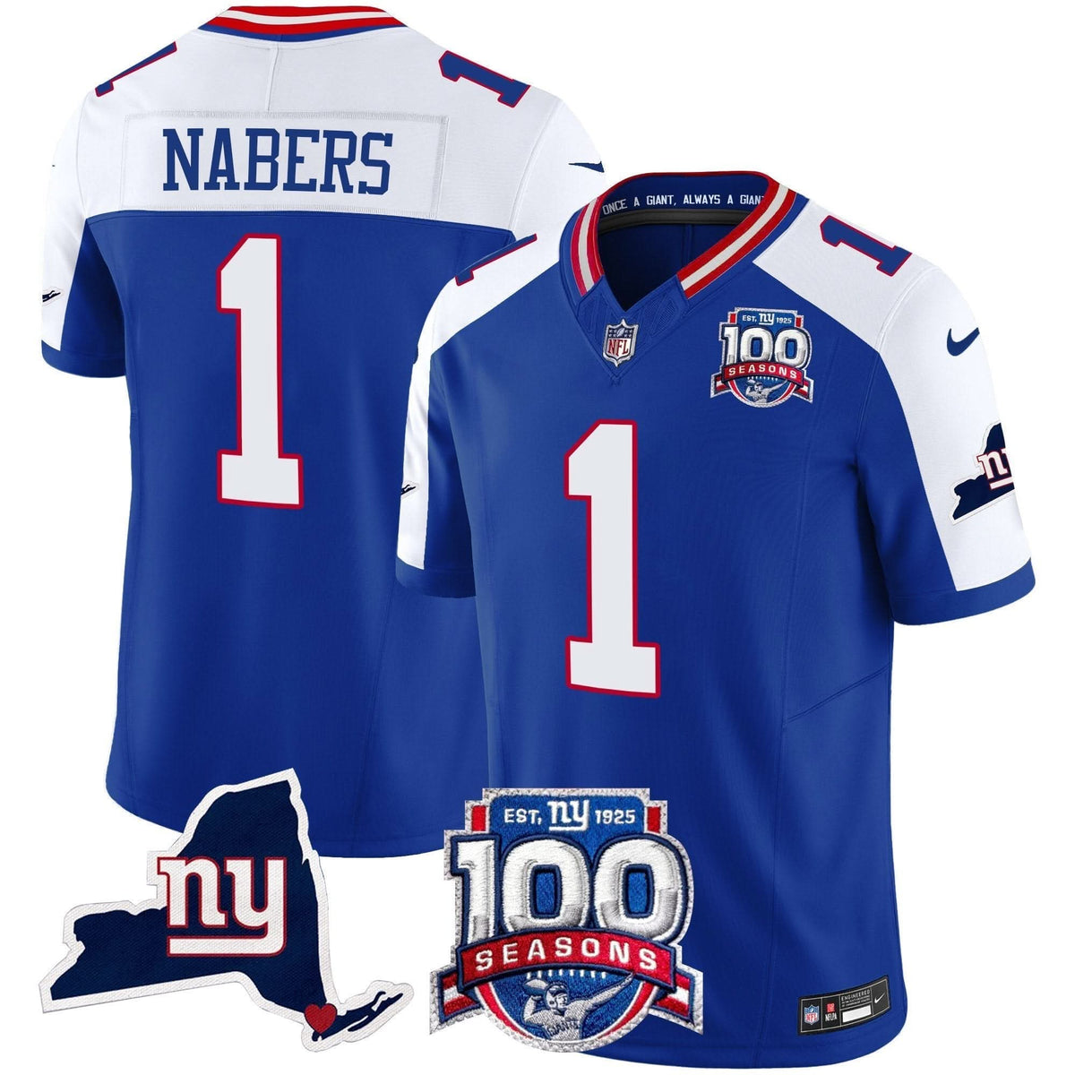 NYG 100th Season & State Patch Vapor Limited Jersey