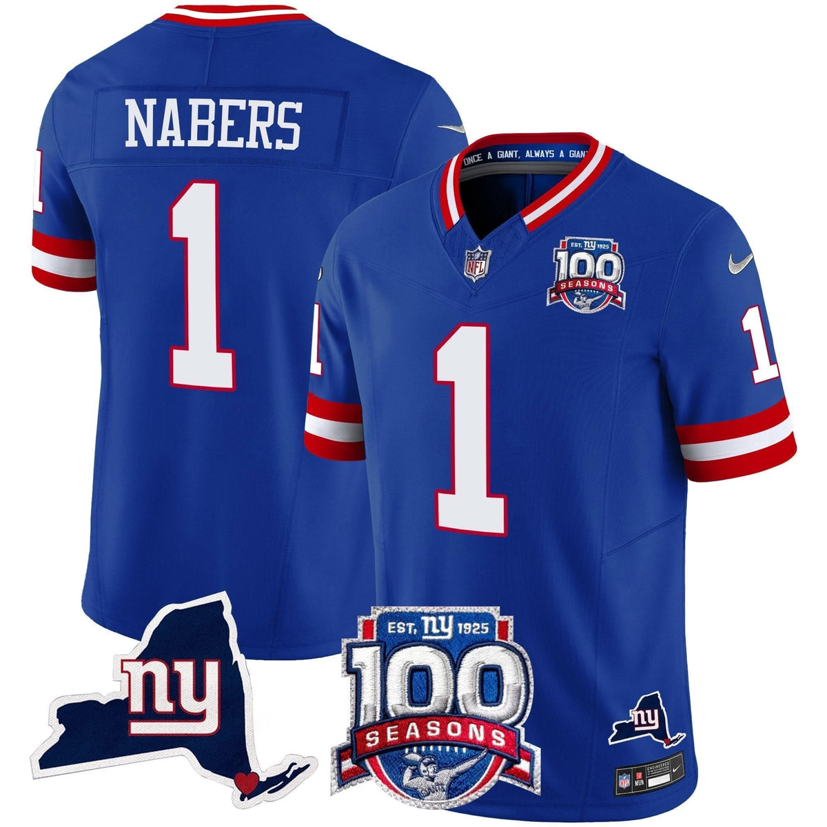 NYG 100th Season & State Patch Vapor Limited Jersey